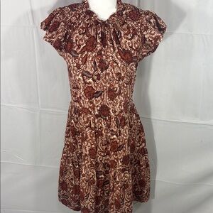 Ulla Johnson Rust and Cream Floral Tiered Midi Dress
